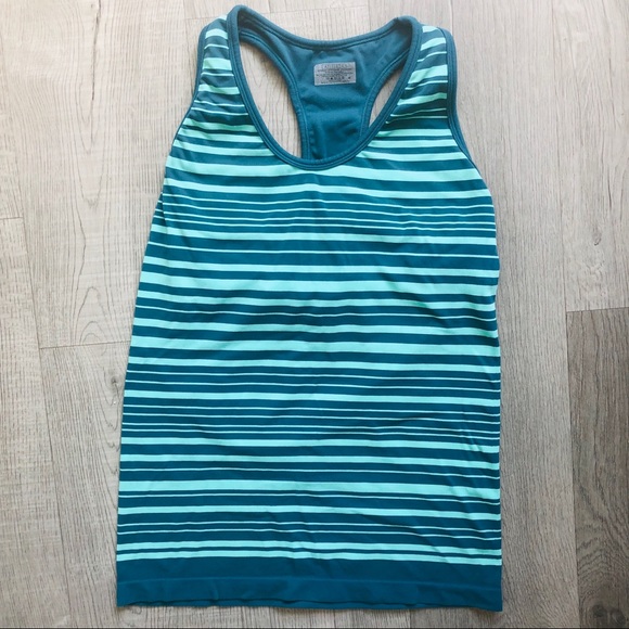 Athleta Tops - 💜 Athleta Tank Top Green Neon Strip Racerback